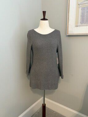 Chico’s Ribbed Touch of Cashmere Tunic Sweater Taupe Heather Size 1 Medium NWT